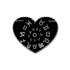 Astrology Chart With Signs And Symbols From The Zodiac Gold Colors Heart Coaster (4 Pack)  by Amaryn4rt