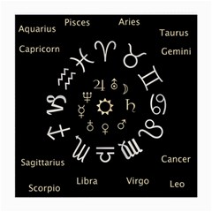 Astrology Chart With Signs And Symbols From The Zodiac Gold Colors Medium Glasses Cloth (2-side) by Amaryn4rt