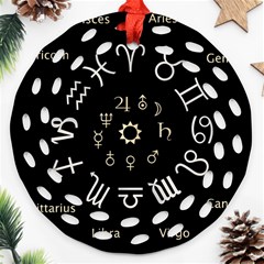 Astrology Chart With Signs And Symbols From The Zodiac Gold Colors Ornament (round Filigree) by Amaryn4rt