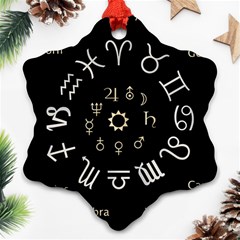 Astrology Chart With Signs And Symbols From The Zodiac Gold Colors Snowflake Ornament (two Sides) by Amaryn4rt