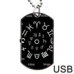 Astrology Chart With Signs And Symbols From The Zodiac Gold Colors Dog Tag Usb Flash (two Sides) by Amaryn4rt