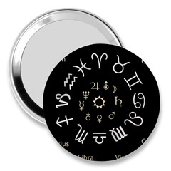 Astrology Chart With Signs And Symbols From The Zodiac Gold Colors 3  Handbag Mirrors by Amaryn4rt