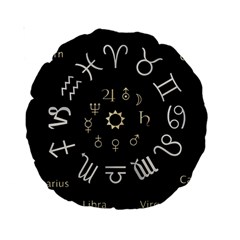 Astrology Chart With Signs And Symbols From The Zodiac Gold Colors Standard 15  Premium Round Cushions by Amaryn4rt