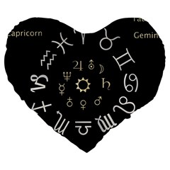 Astrology Chart With Signs And Symbols From The Zodiac Gold Colors Large 19  Premium Heart Shape Cushions