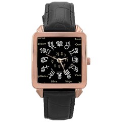 Astrology Chart With Signs And Symbols From The Zodiac Gold Colors Rose Gold Leather Watch  by Amaryn4rt