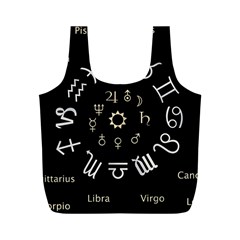 Astrology Chart With Signs And Symbols From The Zodiac Gold Colors Full Print Recycle Bags (M) 