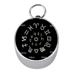 Astrology Chart With Signs And Symbols From The Zodiac Gold Colors Mini Silver Compasses by Amaryn4rt