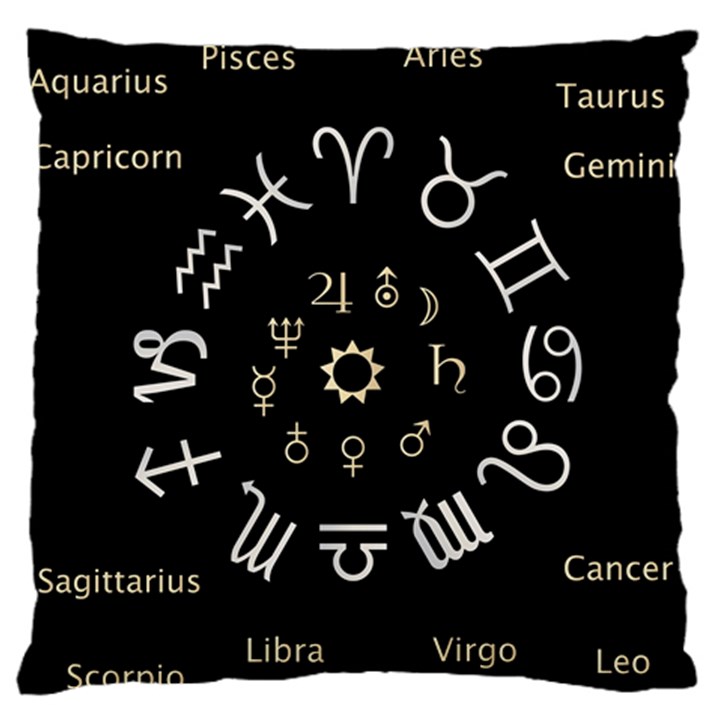 Astrology Chart With Signs And Symbols From The Zodiac Gold Colors Large Flano Cushion Case (Two Sides)