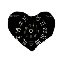 Astrology Chart With Signs And Symbols From The Zodiac Gold Colors Standard 16  Premium Flano Heart Shape Cushions by Amaryn4rt