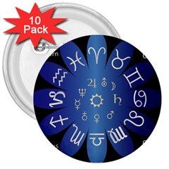 Astrology Birth Signs Chart 3  Buttons (10 Pack)  by Amaryn4rt