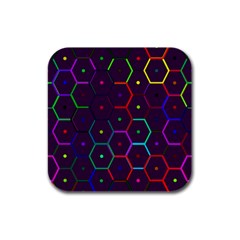 Color Bee Hive Pattern Rubber Square Coaster (4 Pack)  by Amaryn4rt