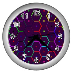 Color Bee Hive Pattern Wall Clocks (silver)  by Amaryn4rt