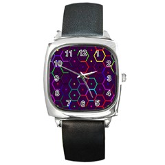 Color Bee Hive Pattern Square Metal Watch by Amaryn4rt