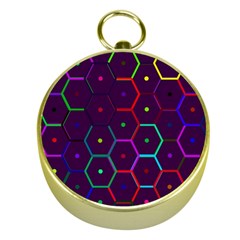 Color Bee Hive Pattern Gold Compasses by Amaryn4rt