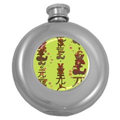 Set Of Monetary Symbols Round Hip Flask (5 Oz) by Amaryn4rt