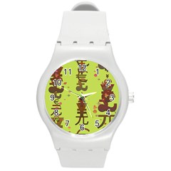 Set Of Monetary Symbols Round Plastic Sport Watch (m) by Amaryn4rt