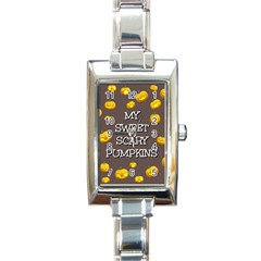 Scary Sweet Funny Cute Pumpkins Hallowen Ecard Rectangle Italian Charm Watch by Amaryn4rt