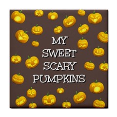 Scary Sweet Funny Cute Pumpkins Hallowen Ecard Tile Coasters by Amaryn4rt