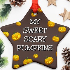 Scary Sweet Funny Cute Pumpkins Hallowen Ecard Ornament (star) by Amaryn4rt