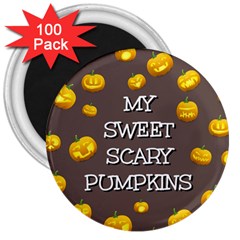 Scary Sweet Funny Cute Pumpkins Hallowen Ecard 3  Magnets (100 Pack) by Amaryn4rt