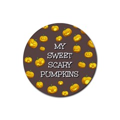 Scary Sweet Funny Cute Pumpkins Hallowen Ecard Rubber Coaster (round)  by Amaryn4rt