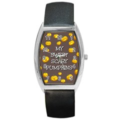 Scary Sweet Funny Cute Pumpkins Hallowen Ecard Barrel Style Metal Watch by Amaryn4rt