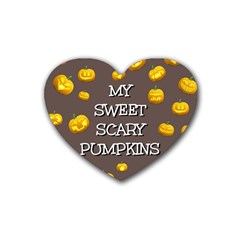 Scary Sweet Funny Cute Pumpkins Hallowen Ecard Heart Coaster (4 Pack)  by Amaryn4rt