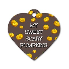 Scary Sweet Funny Cute Pumpkins Hallowen Ecard Dog Tag Heart (two Sides) by Amaryn4rt