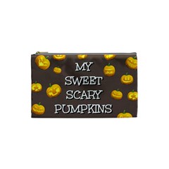 Scary Sweet Funny Cute Pumpkins Hallowen Ecard Cosmetic Bag (small)  by Amaryn4rt