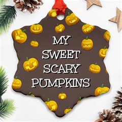 Scary Sweet Funny Cute Pumpkins Hallowen Ecard Snowflake Ornament (two Sides)