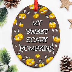 Scary Sweet Funny Cute Pumpkins Hallowen Ecard Ornament (oval Filigree) by Amaryn4rt