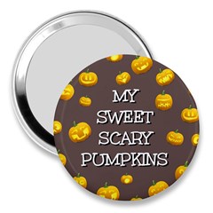 Scary Sweet Funny Cute Pumpkins Hallowen Ecard 3  Handbag Mirrors by Amaryn4rt