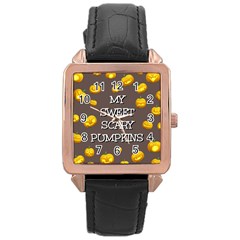 Scary Sweet Funny Cute Pumpkins Hallowen Ecard Rose Gold Leather Watch  by Amaryn4rt