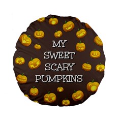 Scary Sweet Funny Cute Pumpkins Hallowen Ecard Standard 15  Premium Flano Round Cushions