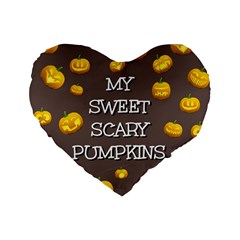 Scary Sweet Funny Cute Pumpkins Hallowen Ecard Standard 16  Premium Flano Heart Shape Cushions by Amaryn4rt