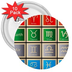 Set Of The Twelve Signs Of The Zodiac Astrology Birth Symbols 3  Buttons (10 Pack)  by Amaryn4rt