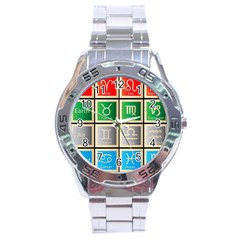 Set Of The Twelve Signs Of The Zodiac Astrology Birth Symbols Stainless Steel Analogue Watch by Amaryn4rt