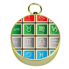 Set Of The Twelve Signs Of The Zodiac Astrology Birth Symbols Gold Compasses by Amaryn4rt