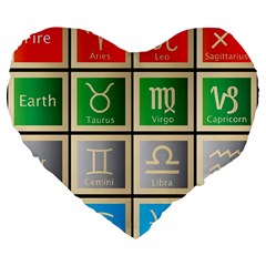 Set Of The Twelve Signs Of The Zodiac Astrology Birth Symbols Large 19  Premium Flano Heart Shape Cushions