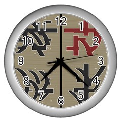 Xia Script On Gray Background Wall Clocks (silver)  by Amaryn4rt