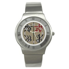 Xia Script On Gray Background Stainless Steel Watch