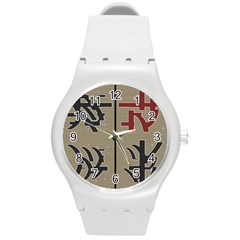 Xia Script On Gray Background Round Plastic Sport Watch (m) by Amaryn4rt