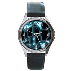 A Completely Seamless Background Design Circuitry Round Metal Watch by Amaryn4rt