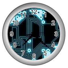 A Completely Seamless Background Design Circuitry Wall Clocks (silver)  by Amaryn4rt