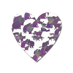 Many Cats Silhouettes Texture Heart Magnet