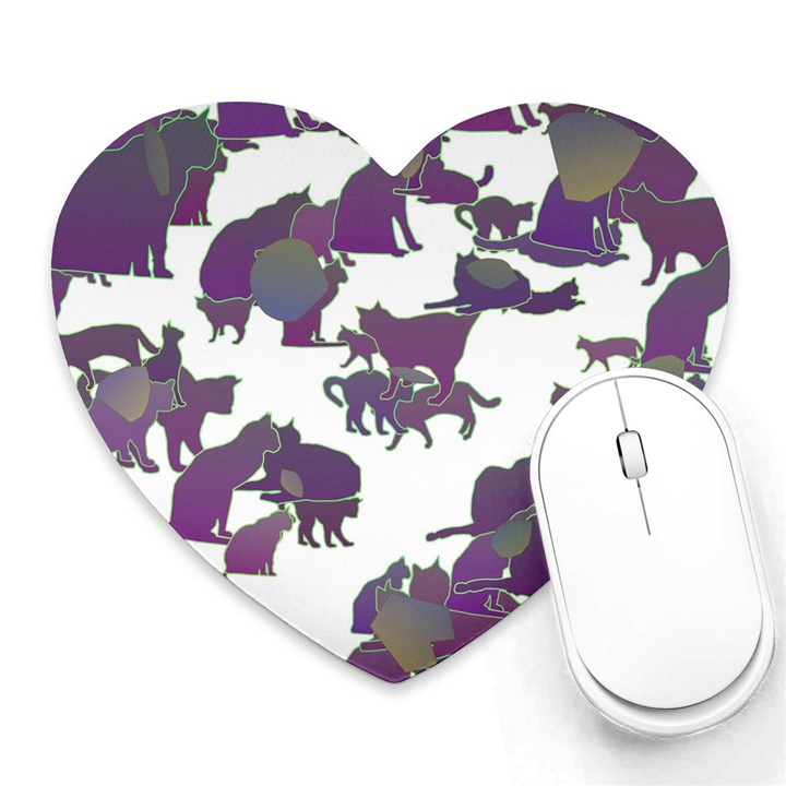 Many Cats Silhouettes Texture Heart Mousepads