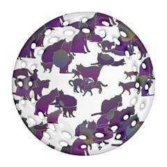 Many Cats Silhouettes Texture Round Filigree Ornament (Two Sides)