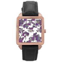 Many Cats Silhouettes Texture Rose Gold Leather Watch  by Amaryn4rt