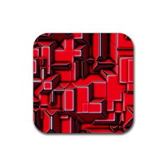 Background With Red Texture Blocks Rubber Coaster (square)  by Amaryn4rt