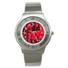 Background With Red Texture Blocks Stainless Steel Watch by Amaryn4rt